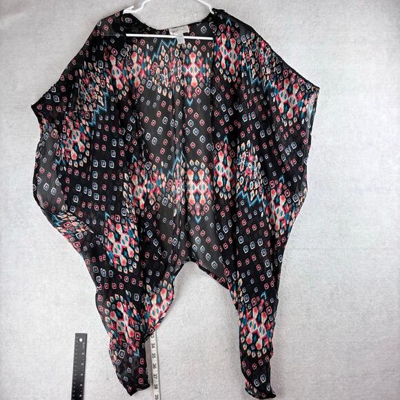 Just Be... Cardigan Shawl Women's 1X Boho Hippi Geometric Motif Multicolor - Picture 2 of 6